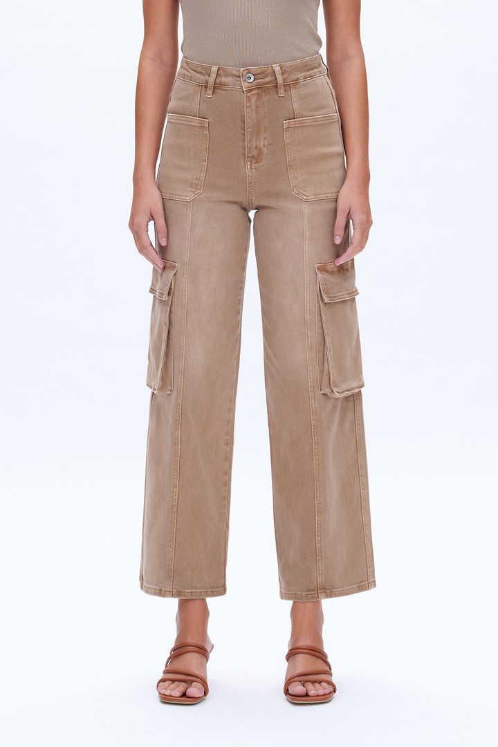 Super High Rise Cargo Straight Wide Leg Denim Jeans