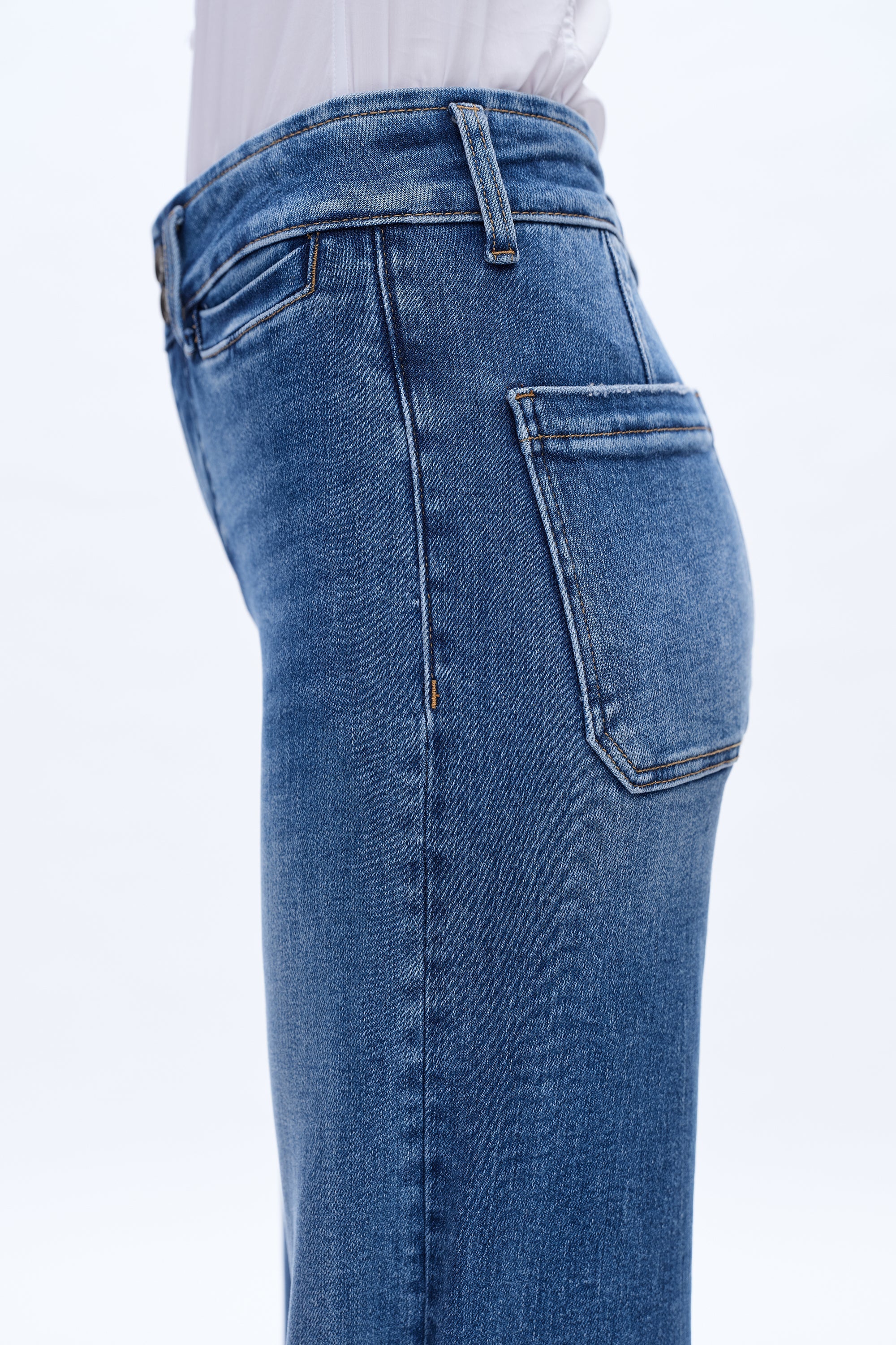 High Rise Wide Leg Denim Jeans With Raw Hem – Bayeas