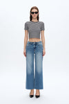 Mid Rise Wide Leg Denim Jeans With Raw Hem