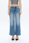 Mid Rise Wide Leg Denim Jeans With Raw Hem
