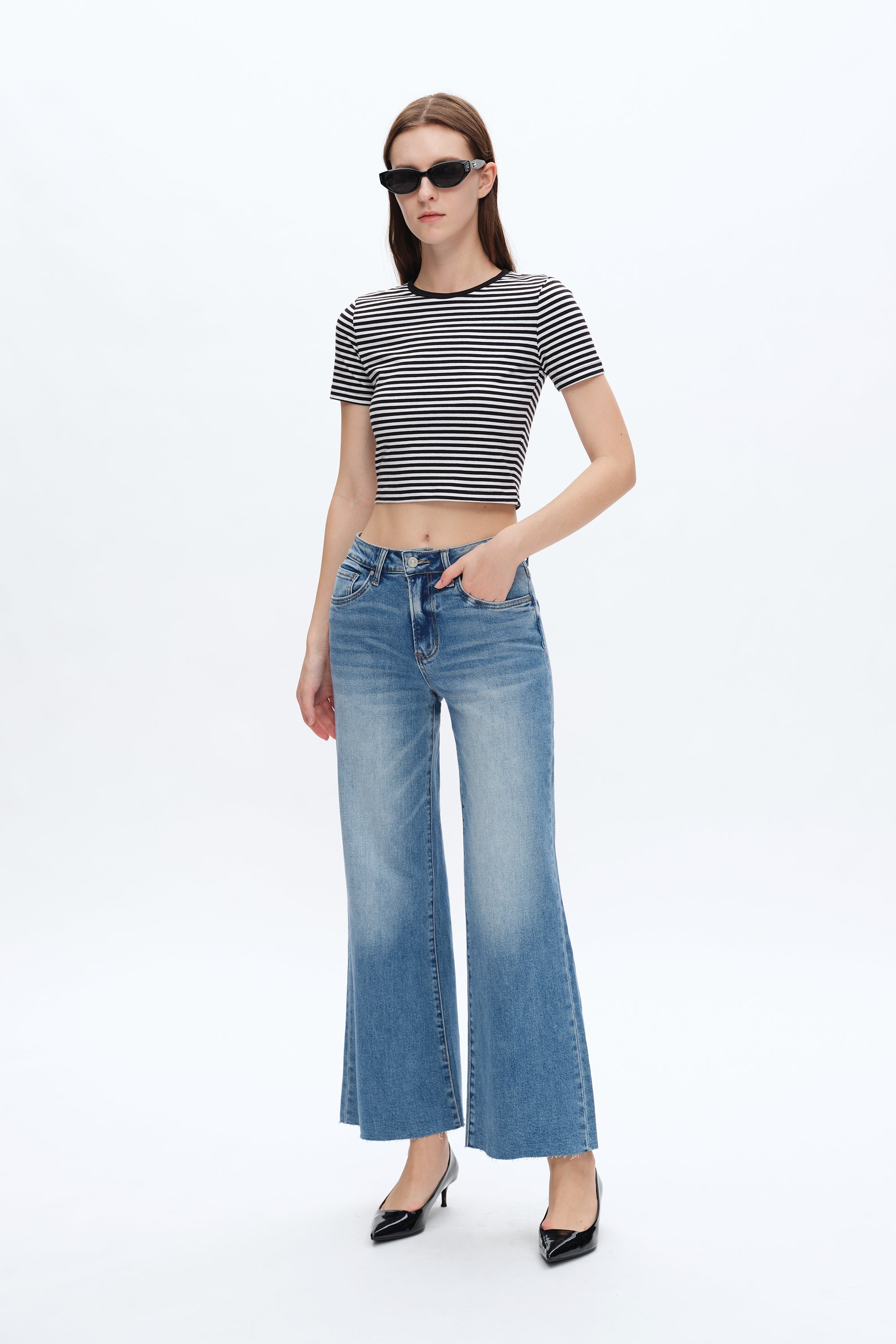 【PORTERNA】Roem Raw Wide Jeans Risen High Rise Cuffed Wide Leg Jeans for Women | RDP5719-MD