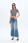 Mid Rise Wide Leg Denim Jeans With Raw Hem