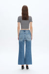 Mid Rise Wide Leg Denim Jeans With Raw Hem