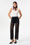 High Rise Floral Embroidered Wide Leg Pants