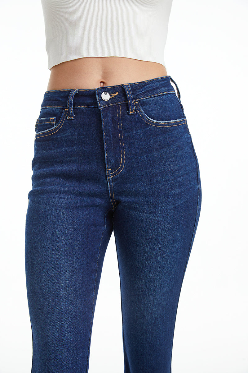 HIGH RISE FLARE JEANS WITH CLEAN HEM BYF1037 SAPPHIRE
