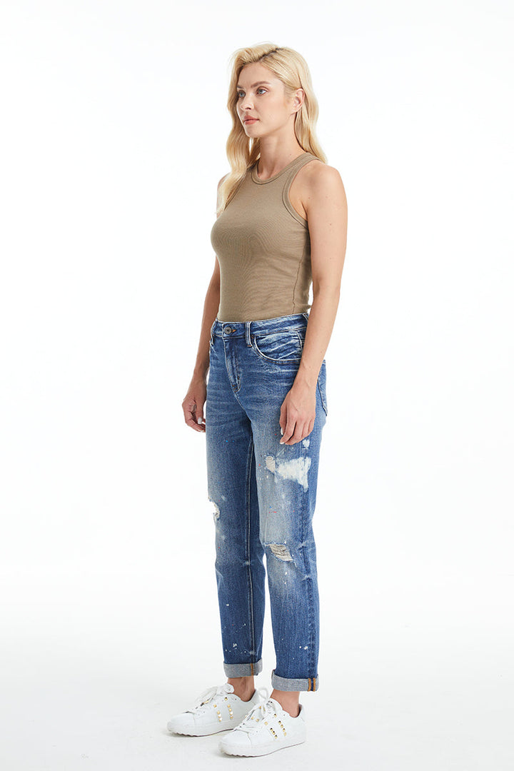 HIGH RISE PAINTED MOM DENIM JEANS