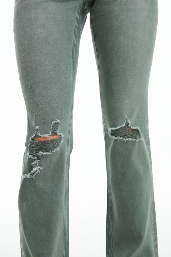 High Rise Distressed Flare Pants