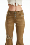 Mid Rise Flare Jeans With Button Fly-Flare & Bootcut-BAYEAS