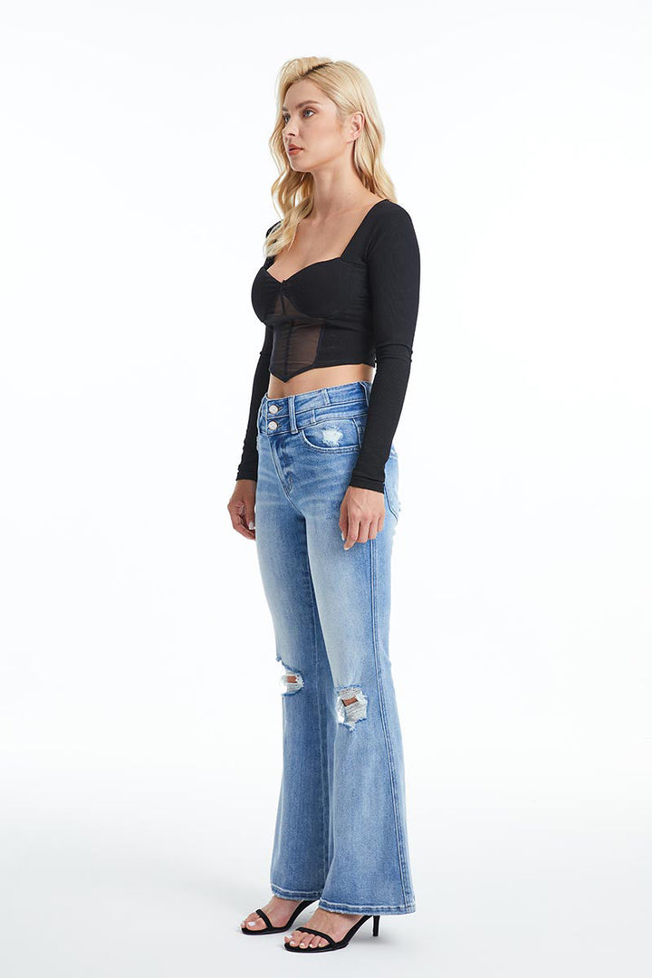 High Rise Distressed Flare Jeans