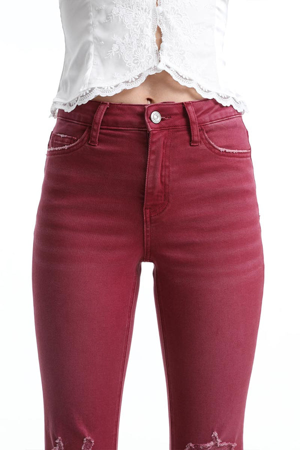 High Rise Ankle Distressed Flare Pants