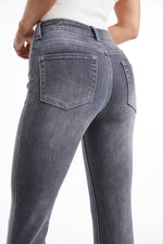 HIGH RISE FLARE LEG JEANS WITH RAW HEM BYF1110 GRAY