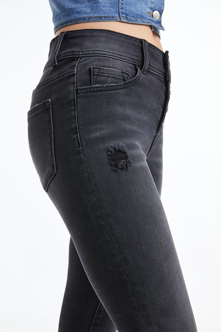 HIGH RISE BUTTON FLY SKINNY JEANS