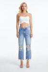 Lace-Ripped Knee Cropped Jeans