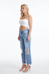 Lace-Ripped Knee Cropped Jeans
