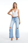 Raw Hem Distressed Bootcut Jeans-Flare & Bootcut-BAYEAS