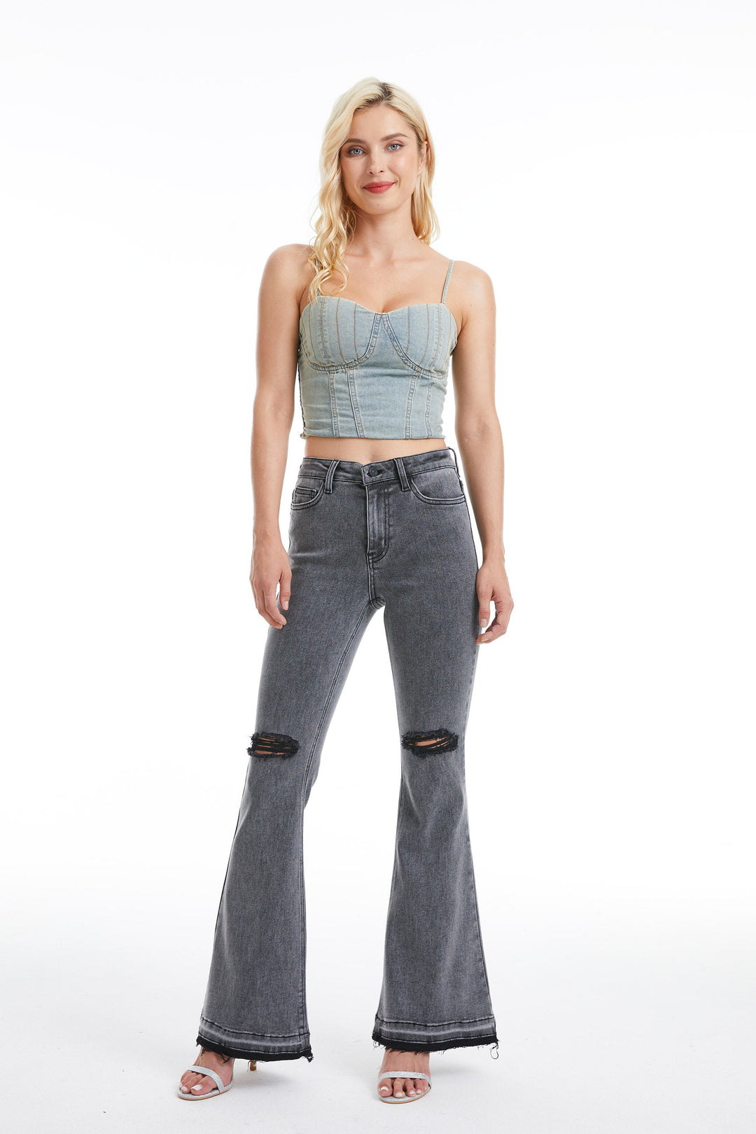 Lauren High Rise Flare Jeans With Raw Hem