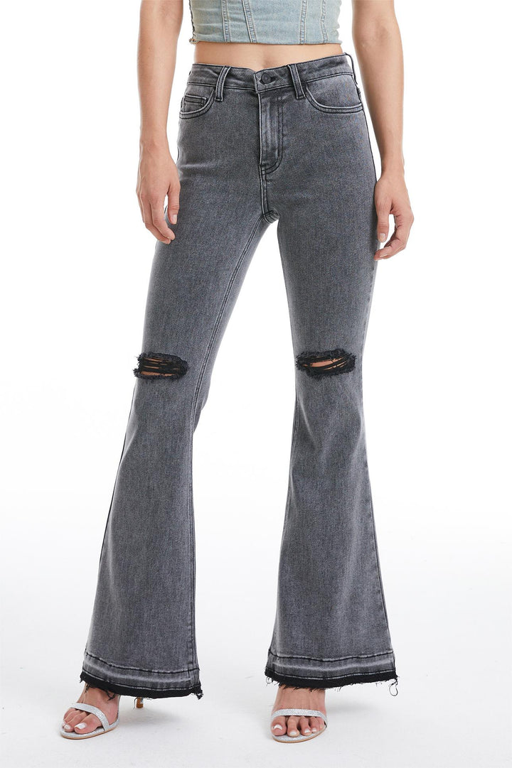 Lauren High Rise Flare Jeans With Raw Hem