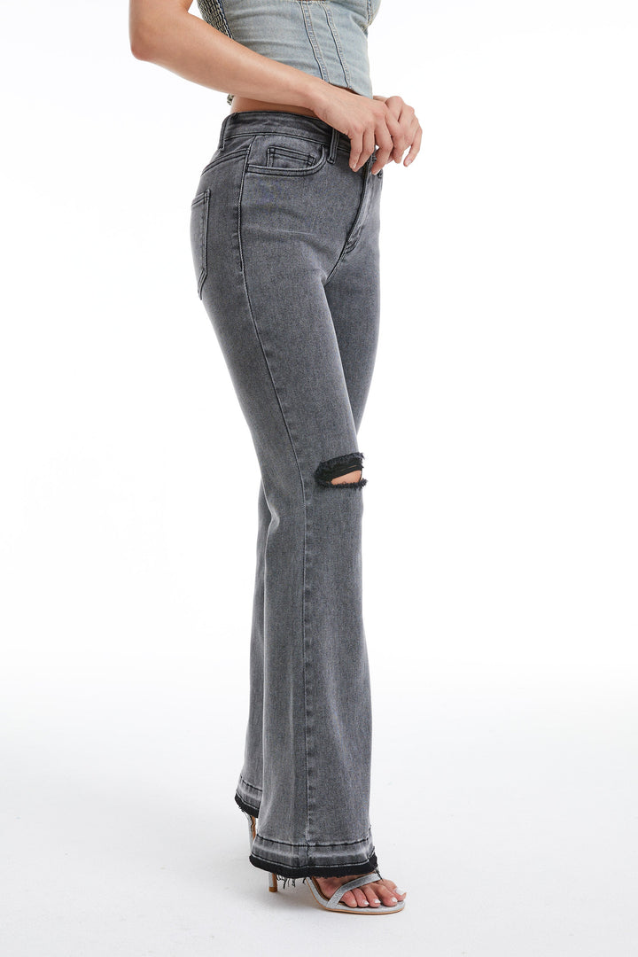 Lauren High Rise Flare Jeans With Raw Hem