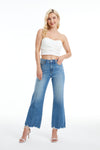 Mid Rise Wide Leg Jeans With Frayed Hem