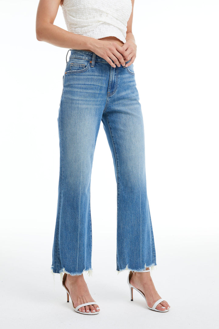 High Rise Wide Leg Jeans With Frayed Hem