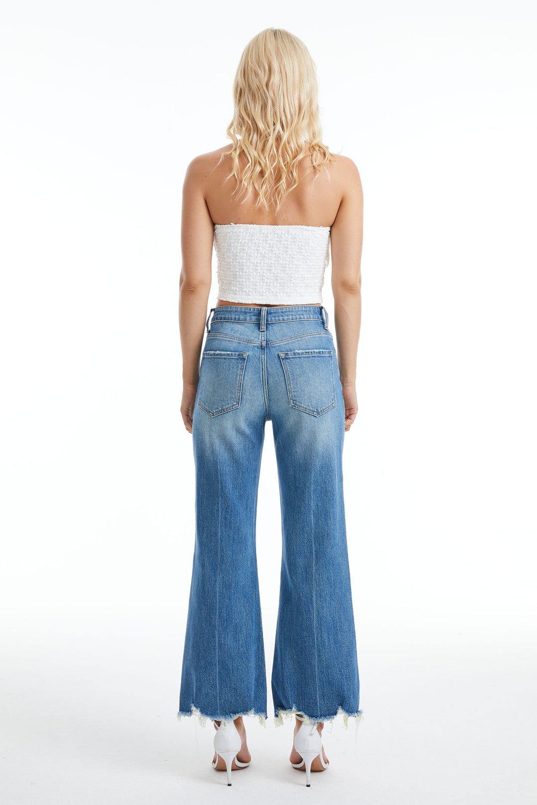 High Rise Wide Leg Jeans With Frayed Hem