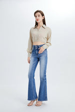 HIGH RISE FLARE JEANS WITH CLEAN HEM BYF1074