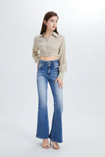 HIGH RISE FLARE JEANS WITH CLEAN HEM BYF1074