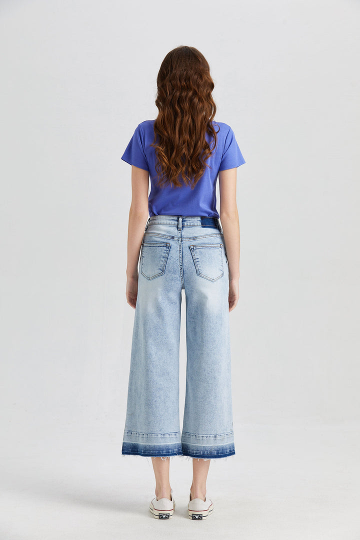MAGGIE HIGH RISE WIDE LEG JEANS WITH RAW HEM