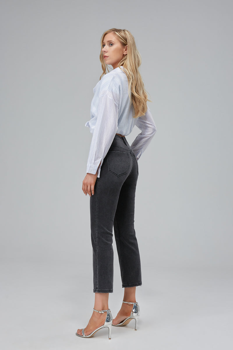 HIGH RISE CROP FLARE JEANS BYF1065 BK