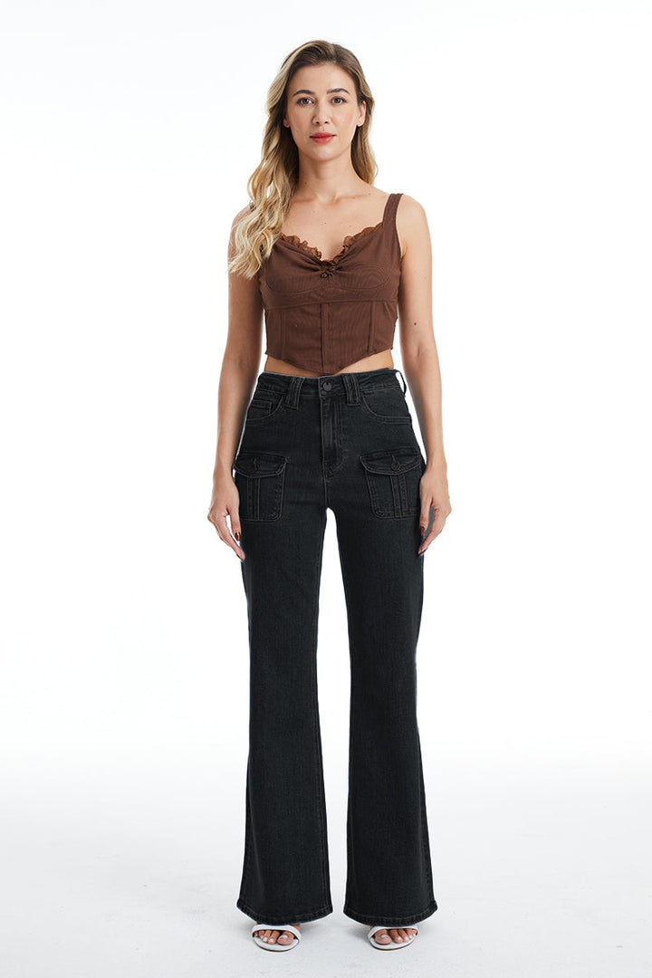 High Rise Relaxed Flare With Front Cargo Pockets