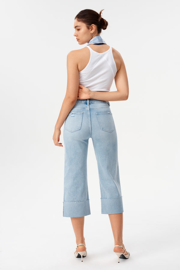 High Rise Cuffed Wide Leg Jeans