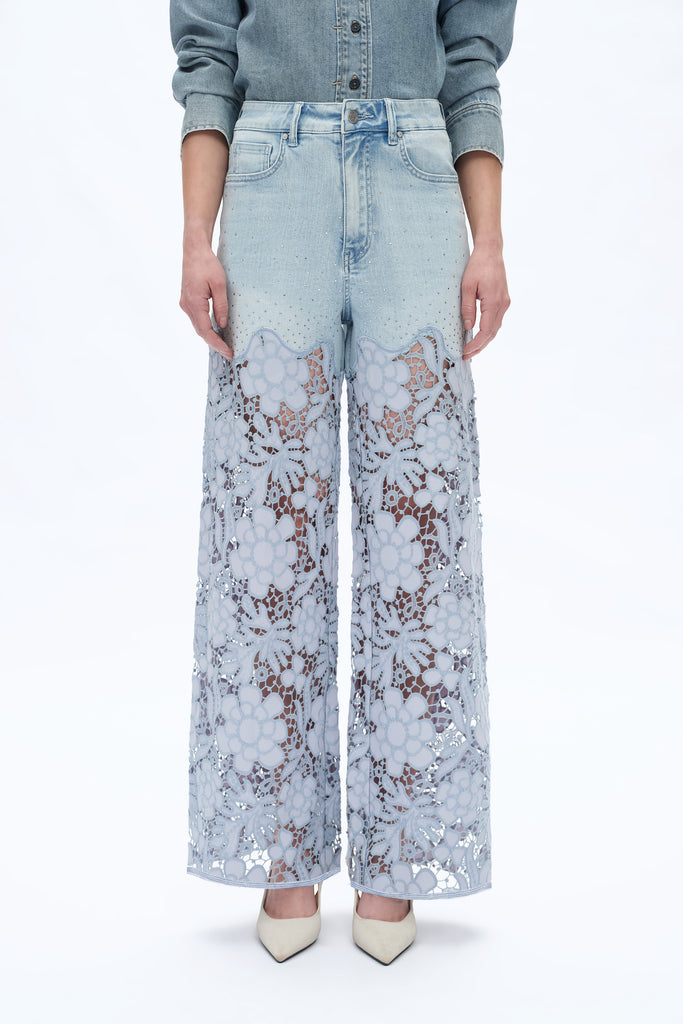 パンツ PHENOMENON NRL patchwork wide denim Ultra High Rise Lace Patchwork Wide Leg Denim Jeans – Bayeas