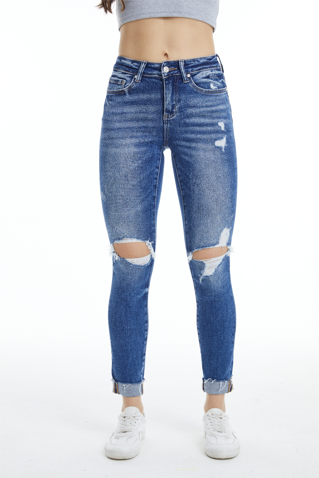 Jojo Mid Rise Distressed Skinny Jeans