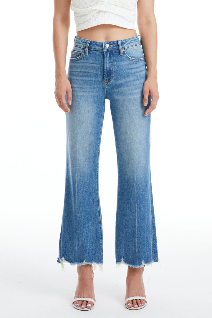 High Rise Wide Leg Jeans With Frayed Hem