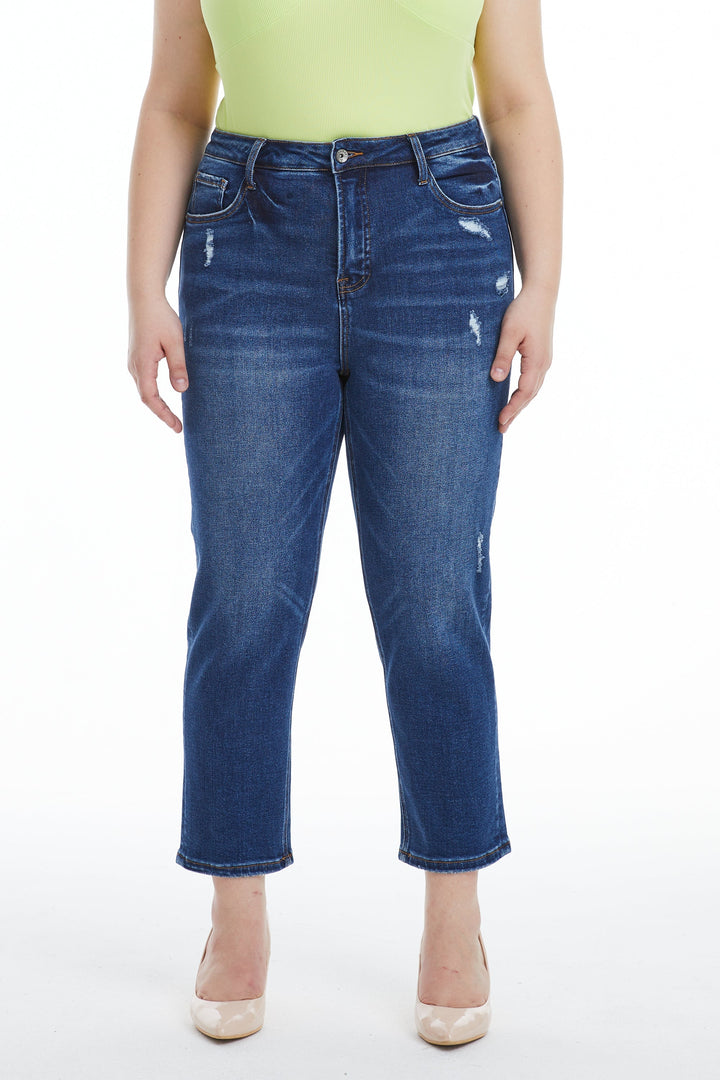High Rise Loose Tapered Mom Denim Jeans Plus Size