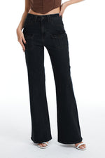 HIGH RISE RELAXED FLARE WITH FRONT CARGO POCKETS BYF1097 BLACK