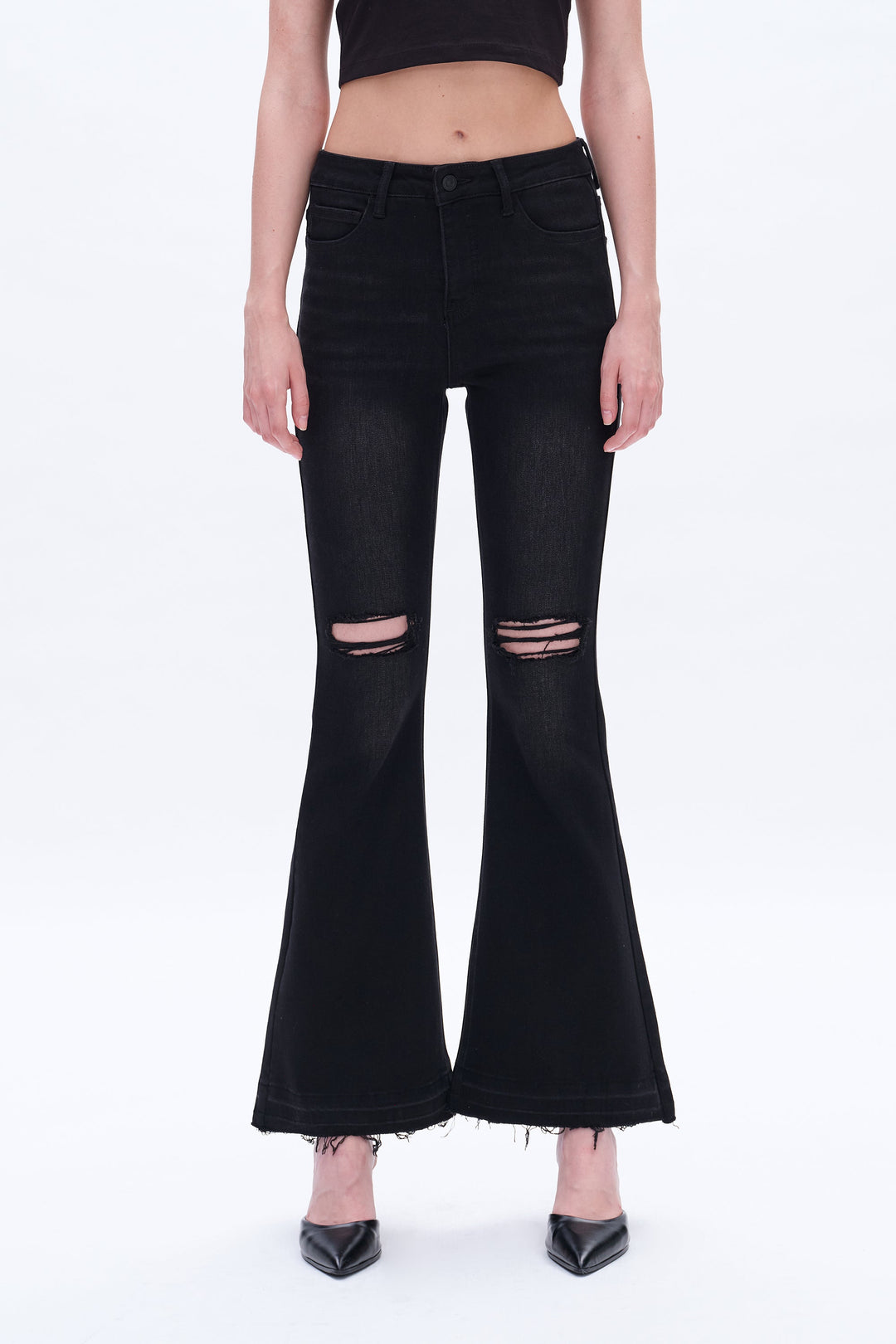 Lauren High Rise Flare Jeans With Raw Hem