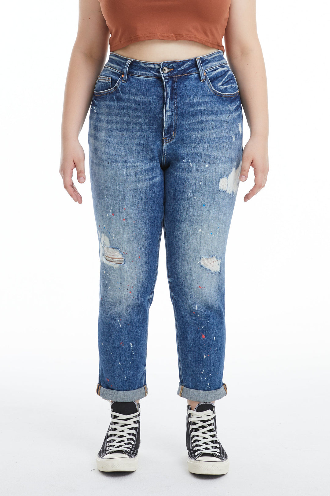 PLUS SIZE HIGH RISE PAINTED MOM JEANS