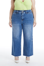 HIGH RISE WIDE LEG JEANS WITH RAW HEM BYW8123-P MB