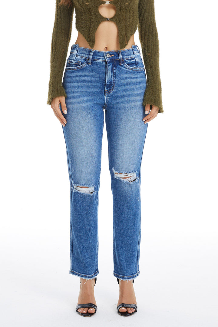 HIGH RISE CROPPED STRAIGHT DENIM JEANS