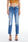 High Rise Slim Straight Jeans With Raw Hem