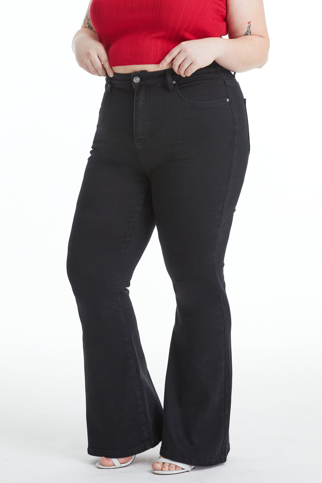 PLUS SIZE HIGH RISE FLARE JEANS WITH CRINKLE – Bayeas