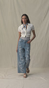 Rhinestone Embroidery Wide Leg Jeans